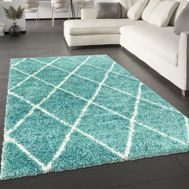 Blue Rug Teal Fluffy Shaggy Carpet Soft Thick Large Small Dimaond Carpet For Living Room Bedroom