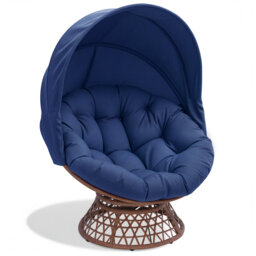 Outdoor Papasan Chair With Canopy, Wicker Rattan Egg Moon Chair With Cushion, 360° Swivel Patio Lounge Chair For Garden, Backyard, Balcony