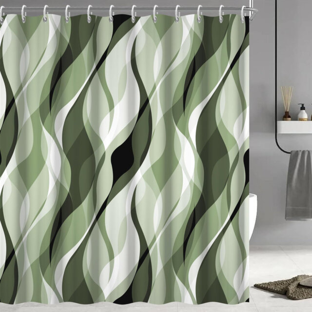 Pack of 1 Modern Abstract Black and Grey Striped Shower Curtain Set with Hooks