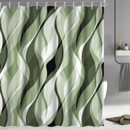 Pack of 1 Modern Abstract Black and Grey Striped Shower Curtain Set with Hooks