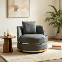 Faux Leather Swivel Accent Chair