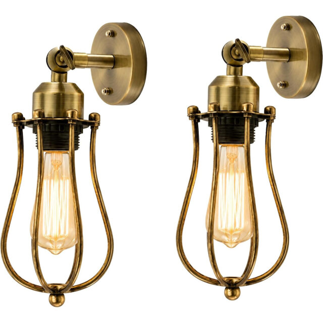 Vintage Industrial Adjustable E27 Wire Cage Wall Sconce, Oil Rubbed Indoor Wall Lamp