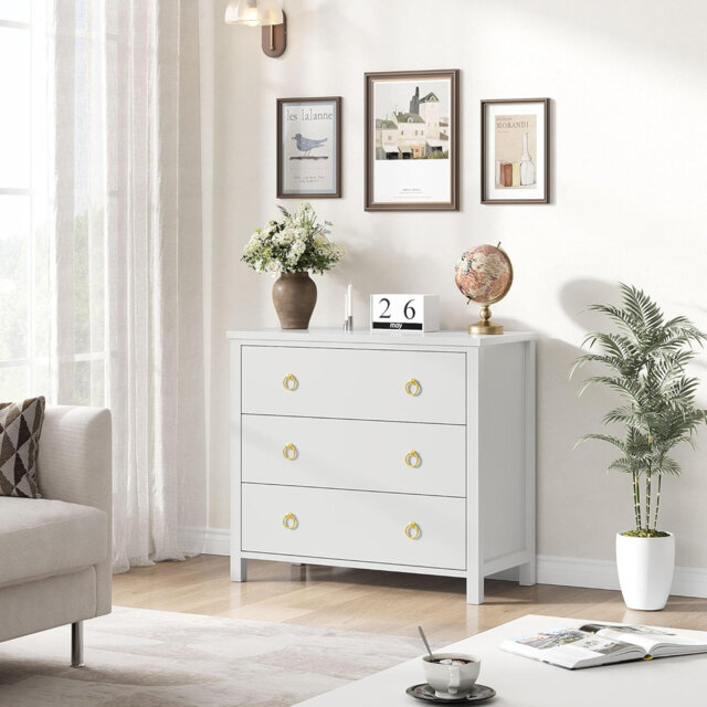 3-Drawer Black Wood Dresser, Small Chest, Bedroom, Closet, Living Room, Hallway, Entryway, White