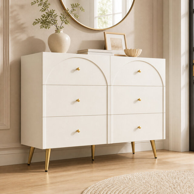 Sideboard Cabinet for Living Room, Chest of Drawers with 6 drawers, Cream White