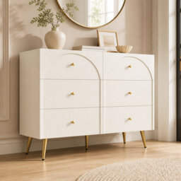 Sideboard Cabinet for Living Room, Chest of Drawers with 6 drawers, Cream White