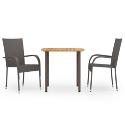 Rosalind Wheeler 3 Piece Garden Dining Set Poly Rattan Brown