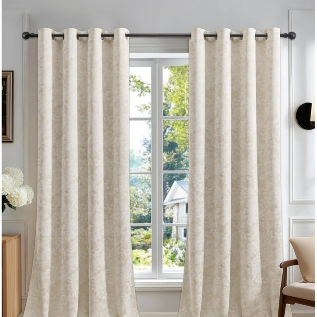 2Pcs 72in Floral Jacquard Blackout Eyelet Curtains, Thermal Room Darkening Drapes