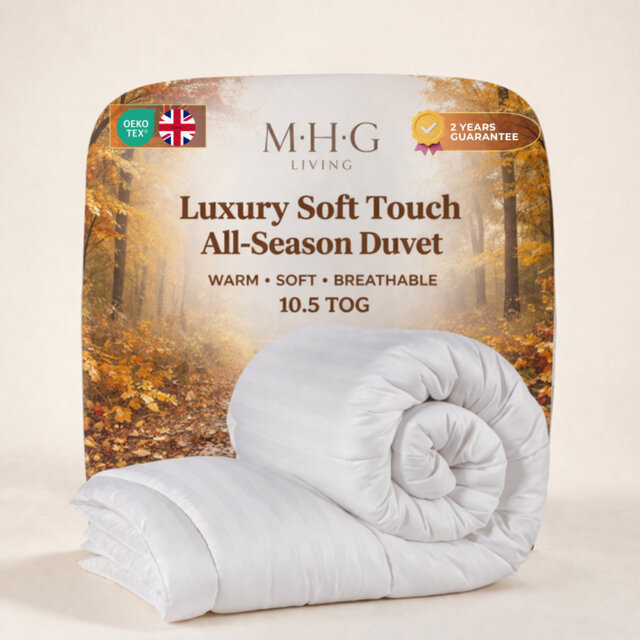 10.5 Tog Duvet & Duvet Pillow Set -Soft Striped Microfibre, Hypoallergenic Hollowfibre Filling