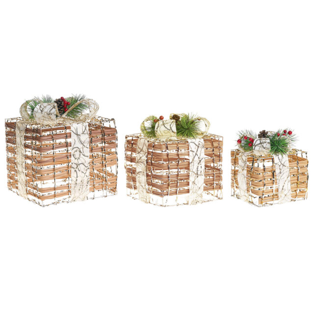 Set of 3 Christmas Decorations LED TISSO Christmas Gifts 20/25/30 cm Brown