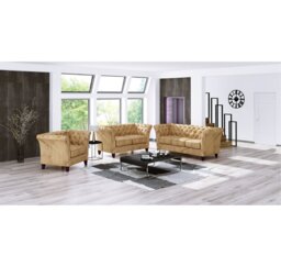 Chesterfield  Sofa Set 3+2+1 Made of Velvet Fabric with Solid Wood Legs