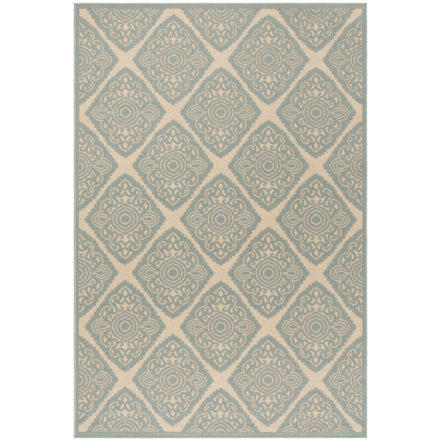 Hardrian Hooked Indoor/ Outdoor Cream/Aqua Rug