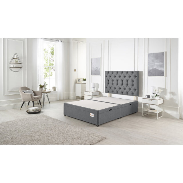 Orchid Side Lift Ottoman Divan Bed Base with Upholstered Headboard