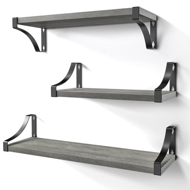 Floating shelves, paulownia wood wall shelves, set of 3 wooden shelves for bedrooms, bathrooms, living rooms, kitchens, home offices, laundry rooms, e