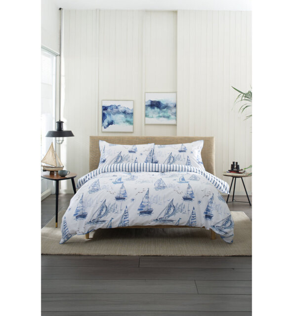 Solent Maritime Print 100% Cotton Duvet Cover Set Cotton Duvet Cover Set Set