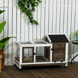 Rabbit Hutch Guinea Pig Cage with Wheels Outdoor/Indoor Brown