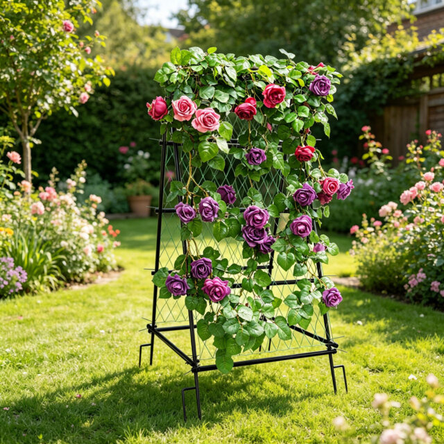 "69"" Tall Metal Garden Arch Trellis With Netting, Heavy-Duty A-Frame Climbing Plant Support For Cucumbers, Tomatoes, Grapes And Vines, Outdoor Vegetabl"