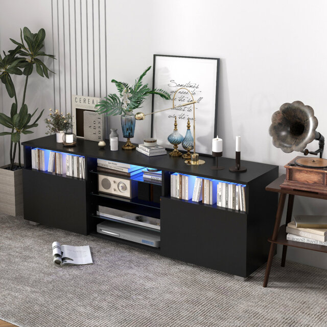 Black TV Stand Media Console Table Modern Entertainment Center For 65 Inch TV