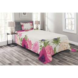 Adeleine Polyester Floral Bedspread with Pillowcases Included