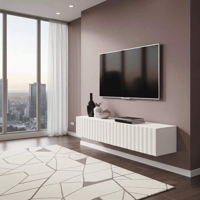 Oasis Tv Stand Cabinet Wall Mounted Floating Entertainment Unit Modern With Slat Effect Wide