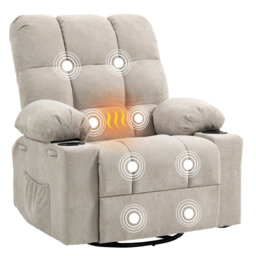 89 CM Oversized Tuffed Heated Massage Swivel Rocker Recliner with Cup Holders