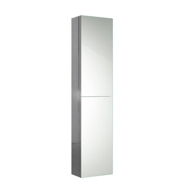 iBathUK Bergen Wall Mounted Tall Stainless Steel Bathroom Mirror Cabinet with Double Door and 5 Shelves in Silver, 1300 x 300mm