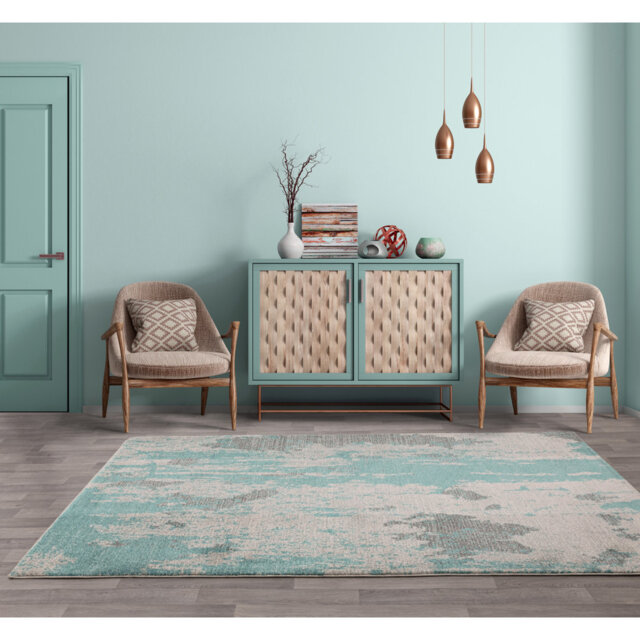 Yemanja Abstract Duck Egg/Grey Area Rug