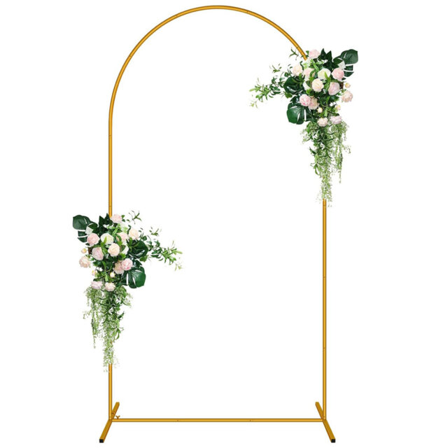 2M Metal Wedding Arch Stand Gold Square Arched Backdrop Frame for Party Ceremony Birthday Bridal Baby Shower Garden Floral Balloon Arch Decoration