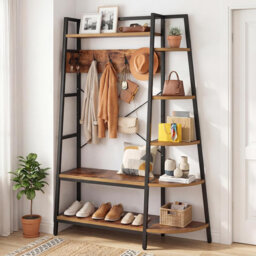 Corner Coat Rack with Shoe Storage Bench, Hooks & Shelves