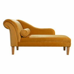 "60"" Large Chaise Longue in Monaco Saffron Supersoft Velvet Fabric"