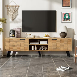 "Unfinished TV Stand for TVs up to 70"" with Fireplace Included"