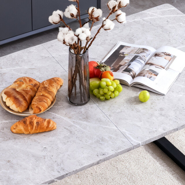 6 Seater 1.5m Scandinavian Minimalism Warm/Cool Grey Marble Effect Dining Table With Metal Base