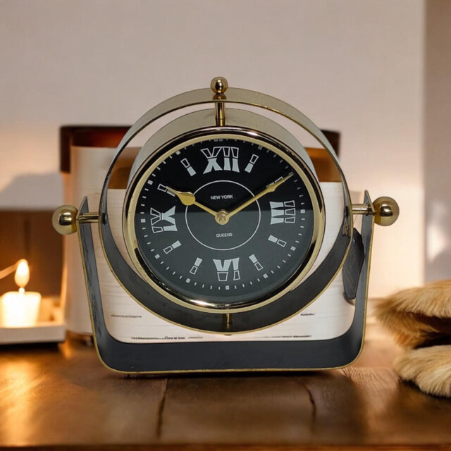 Stylish & Traditional Roman Numeral Metal Tabletop Clock in Matte Black with Silent Quartz Movement for Classic Mantel Décor