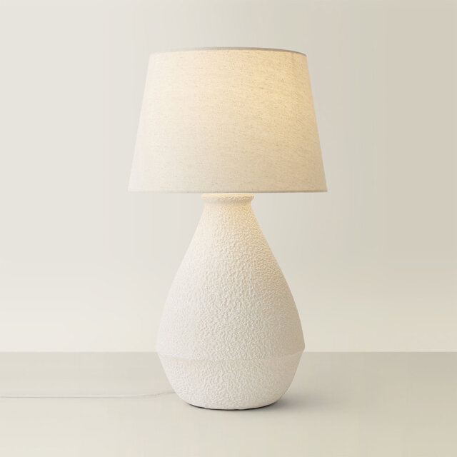 Helena Natural Taper Shade Cream Speckled Ceramic Table Lamp with Bulb
