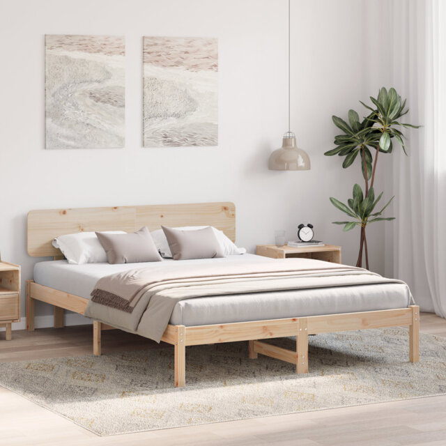 Vidaxl Bed Frame With Headboard Solid Pine Wood