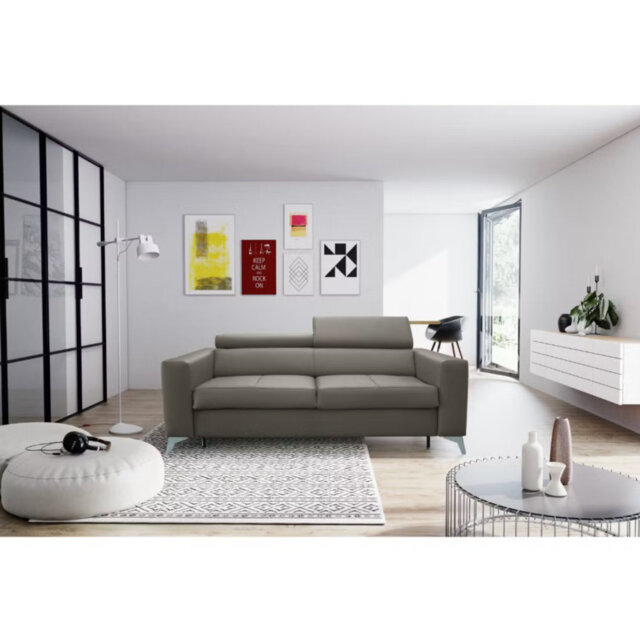Lucy Genuine Leather Fold Out Sofa with Mattress and Adjustable Headrests