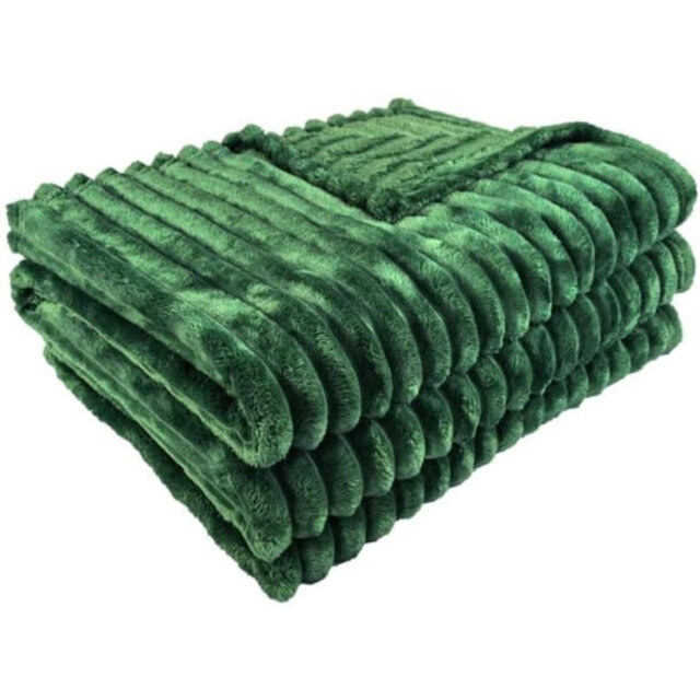 Luxury Faux Fur Ribbed Blanket Sofa Large Throw - Thermal Warm & Cosy Thick King Fluffy Throws - Double Fleece Blanket Throw For Sofa Bed Couch (Emera