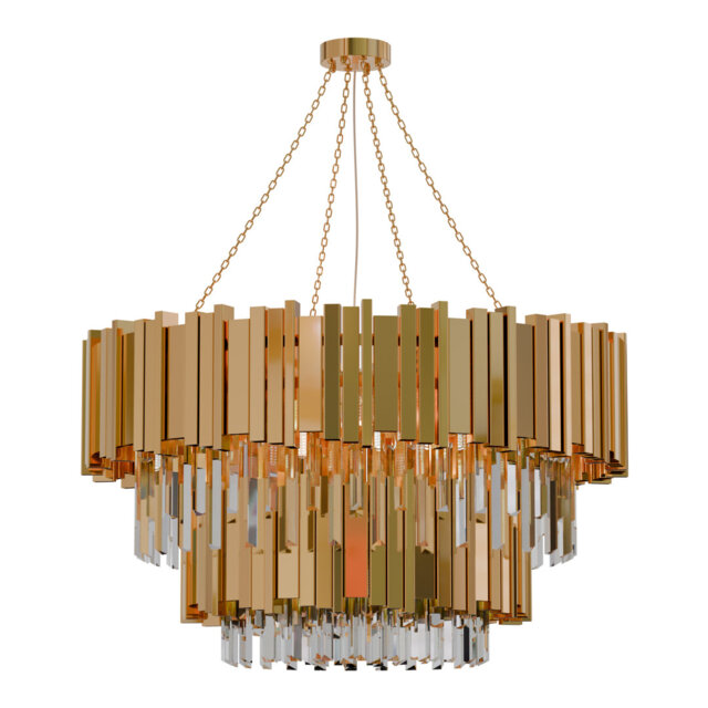 Basia Chandelier-Contemporary Crystal Pendant Chandelier Ceiling Light Fixture for Living Room, Dining Room, Lobby, and Restaurant, E14 Bulbs, Gold Fi