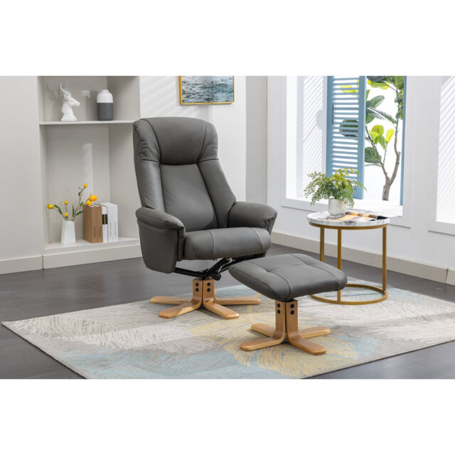 Asawer 76cm Wide Leather Match Swivel Standard Recliner Recliner with Ottoman