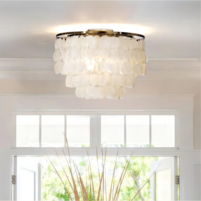 Royersford 3-Light Elegant Tiered Shell Flush Mount Ceiling Light for Bedroom