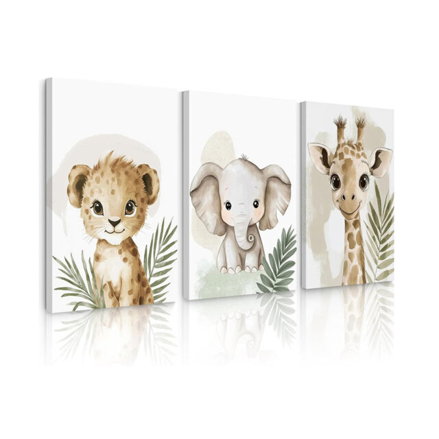 Animal Wall Art Decor Kids Room Pictures Safari Jungle Nursery Canvas Wall Decor Toddler Woodland Animals Prints Cute Giraffe Poster Artwork For Bedro