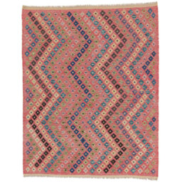 Handwoven Kilim Wool Pink Rug