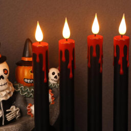 4 Pack Halloween Black Flameless Taper Candles - Remote Timer, Battery-Operated LED, Drip Wax, Flickering