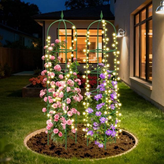 2 Pack Garden Obelisk Trellis For Climbing Plants, 180Cm Rustproof Metal Plant Support, 4-Tier Tower Trellis For Roses, Flowers, Fruits & Vegetable Vi