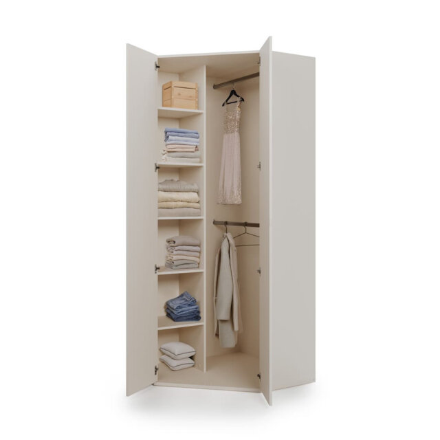 Charlie 1 Corner Wardrobe 100 cm - Space-Saving Storage with Warm Two-Tone Finish