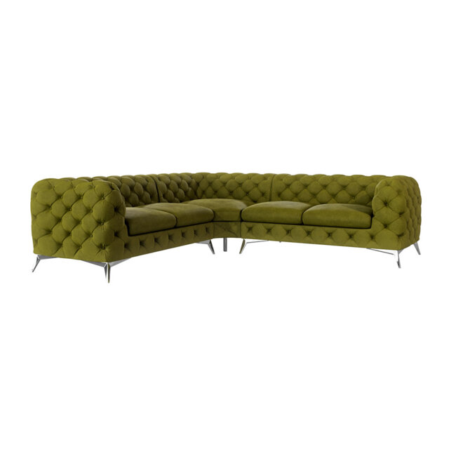 Chesterfield Corner Sofa L-Shape  with Silver Metal Legs