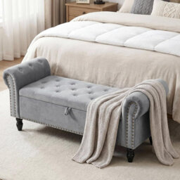 Ottoman Storage Bench, Velvet End Of Bed Storage Box With Lid, Sturdy Wood Legs Footrest, 168kg Load Capacity, Sofa Bench For Bedroom/living Room, 133