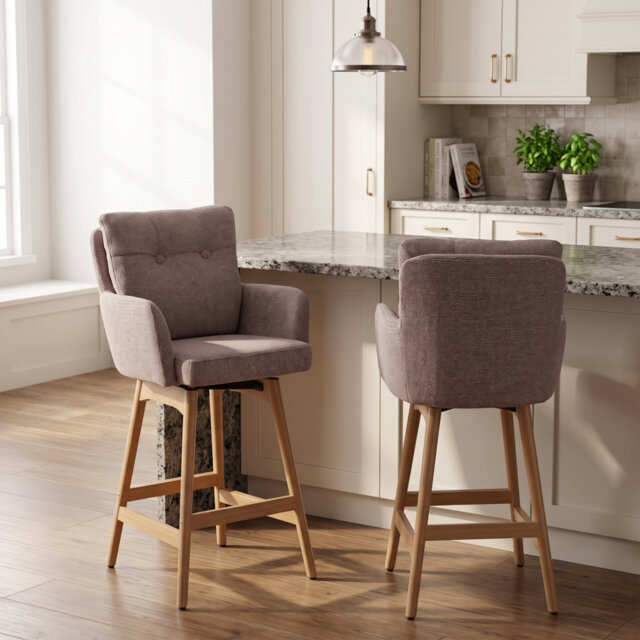 Swivel Yes Upholstered Bar Stool with Solid Wood Frame