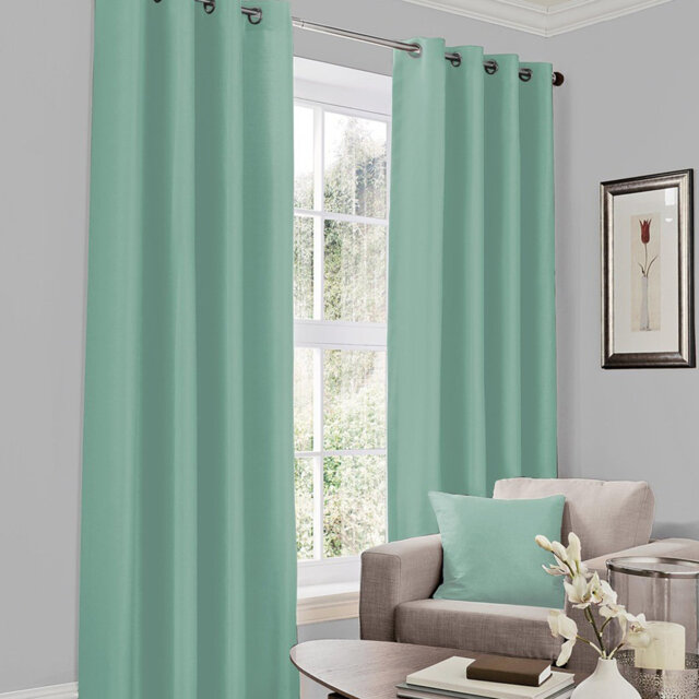Luxury Faux Silk Lined Eyelet Curtains Pair - Elegant Window Drapes with Solid Colour Finish for Living Room Bedroom Dining Room Home Décor