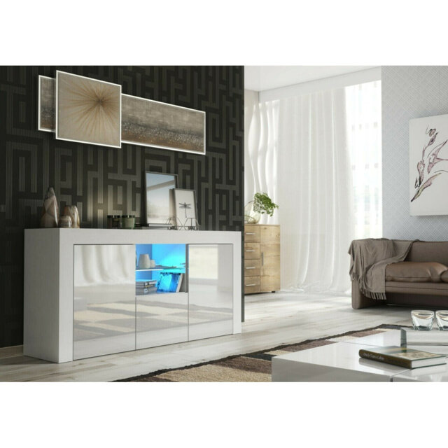 Bunel Tv Unit 145cm Cabinet Tv Stand High Gloss Doors With Free Led