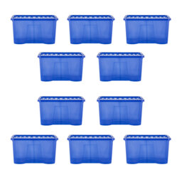 Wham Crystal 60L Plastic Storage Box Pack of 10 Tint Spectrum Blue